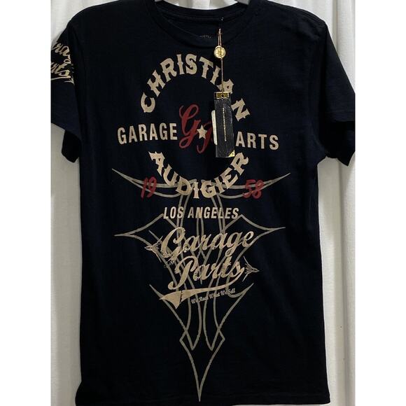 Christian Audigier LA Garage Parts Black Cotton T Shirt Size Sm Overdrive New - Picture 13 of 13